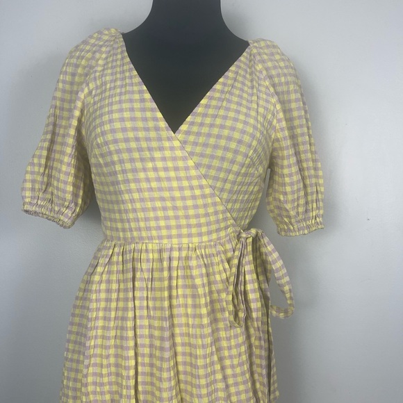 Topshop Seersucker Check Wrap Dress in Lime and Lilac-Multi size 6 - Picture 5 of 10